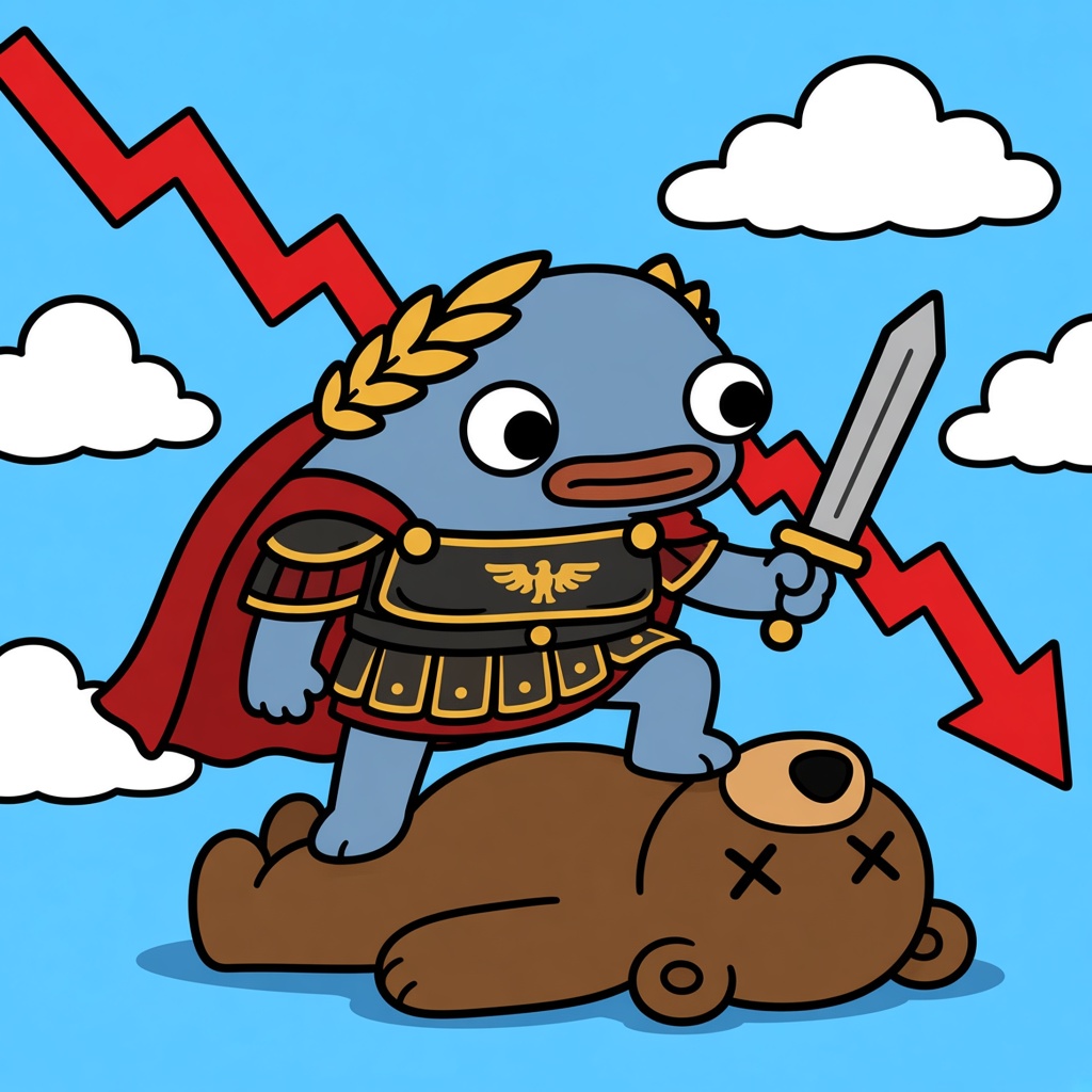 Frongus Maximus triumphs over a giant bear in an illustrated Roman battle